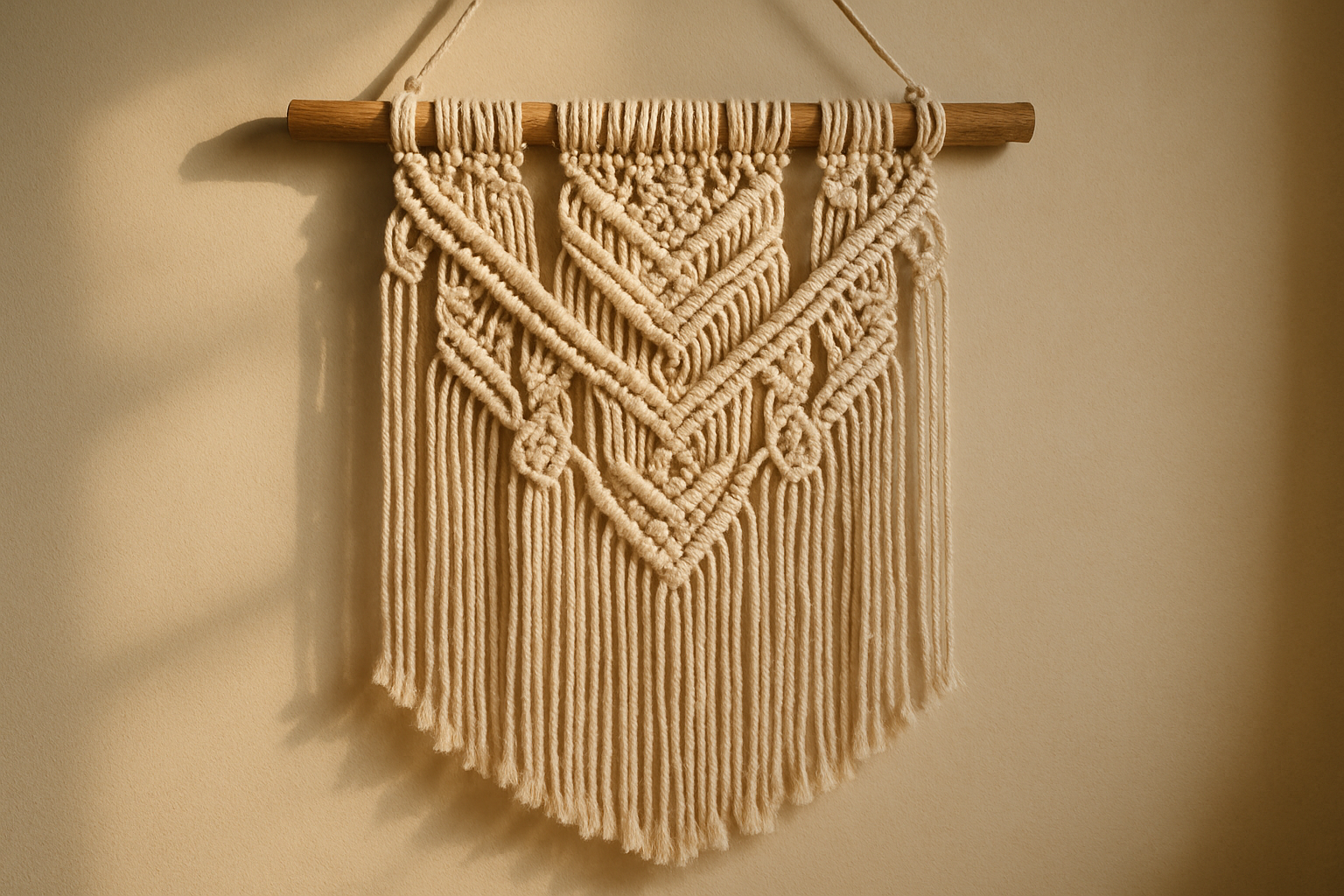 El yapımı makrome duvar askısı - doğal pamuk ipliği ile örülmüş dekoratif tasarım